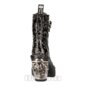 New Rock M.8358-S1 Skull Heel Black Boots, Vintage Flower Footwear