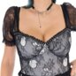 Jawbreaker Puff Sleeve Lace Crop Top (Black/White) | Alternative Fashion, Goth Clothing