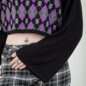 Banned Skull Argyle Crop Jumper (Black/Purple) | Banned Alternative Clothing