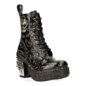 New Rock M.8358-S1 Skull Heel Black Boots, Vintage Flower Footwear