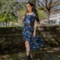 Jawbreaker Flower Koi Mesh Midi Dress (Navy) | Alternative Fashion, Goth Clothing