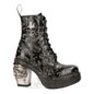 New Rock M.8358-S1 Skull Heel Black Boots, Vintage Flower Footwear